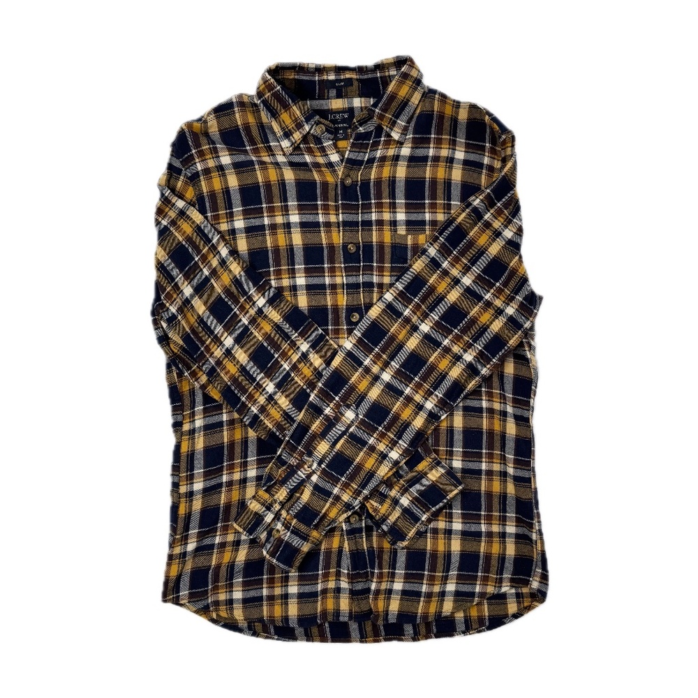 J.Crew Men’s Plaid Flannel Shirt - Size Medium, Yellow/Navy